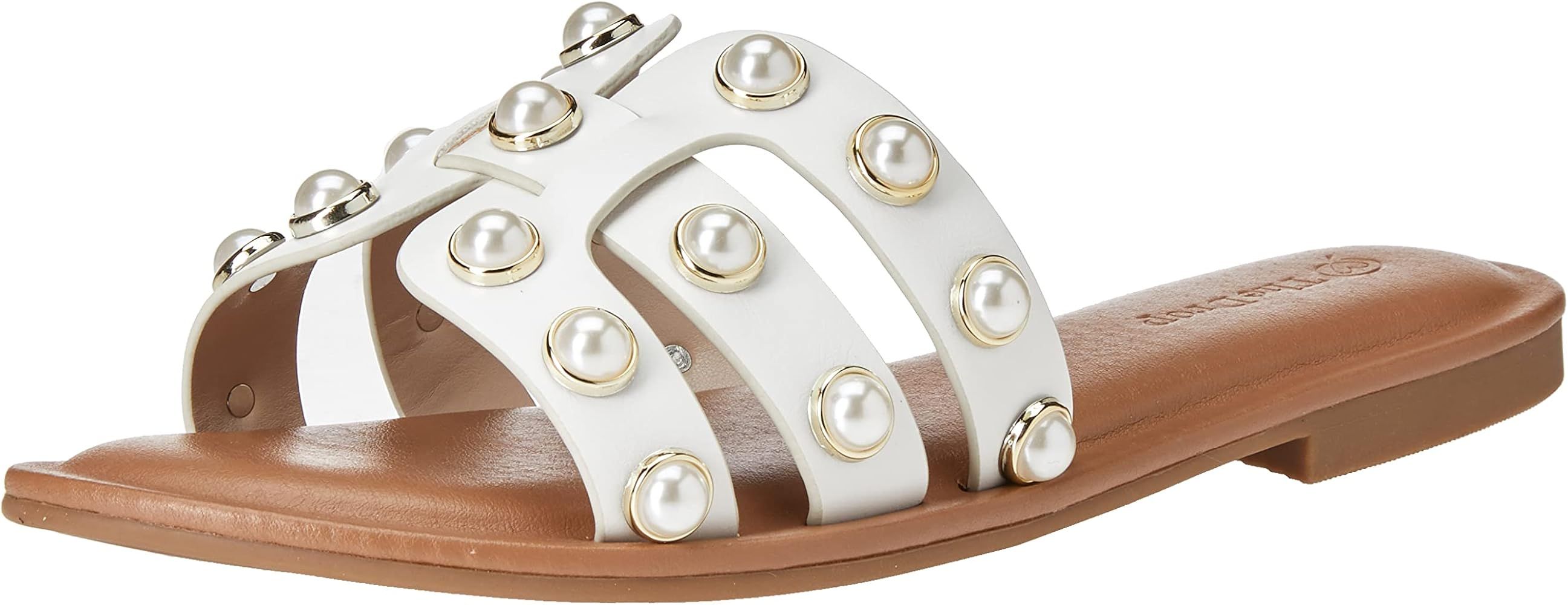 Amazon.com: The Drop Women's Monika Flat H-Band Slide Sandal, White Pearl, 9 : Clothing, Shoes & ... | Amazon (US)