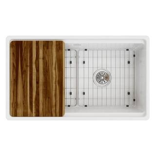 32.99 in. Farmhouse/Apron-Front Single Bowl Fireclay White Kitchen Sink | The Home Depot