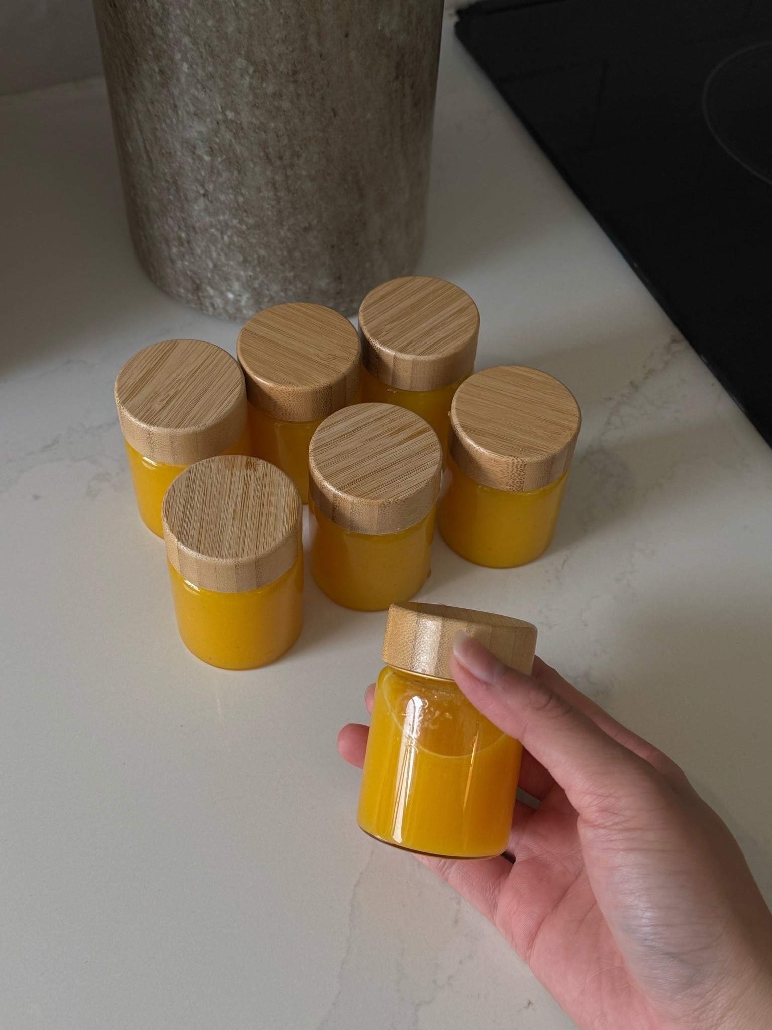 Perfect size and aesthetic for weekly ginger shots! This shot is great for immunity & gut health. Just blend 3 oranges, 2 lemon, 1-2 root of ginger, tumeric powder and a bit of black pepper! If you don’t have a juice, use a regular blender to mix it all and then strain out the juices! I take one every morning on an empty stomach and it makes me feel so clean (on the tummy!)!