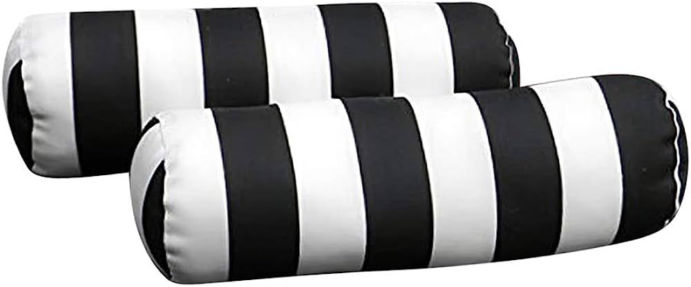 Yeegfeyuu Outdoor Decorative Bolster/Neckroll Pillows - Black and White Stripe | Amazon (US)