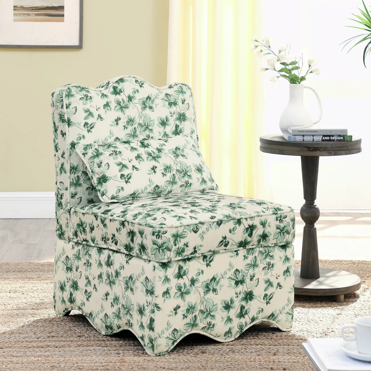 Armless Accent Chair With Floral Pattern Slipper Side Chair Upholstered Single Sofa Lounge Chair ... | Wayfair North America