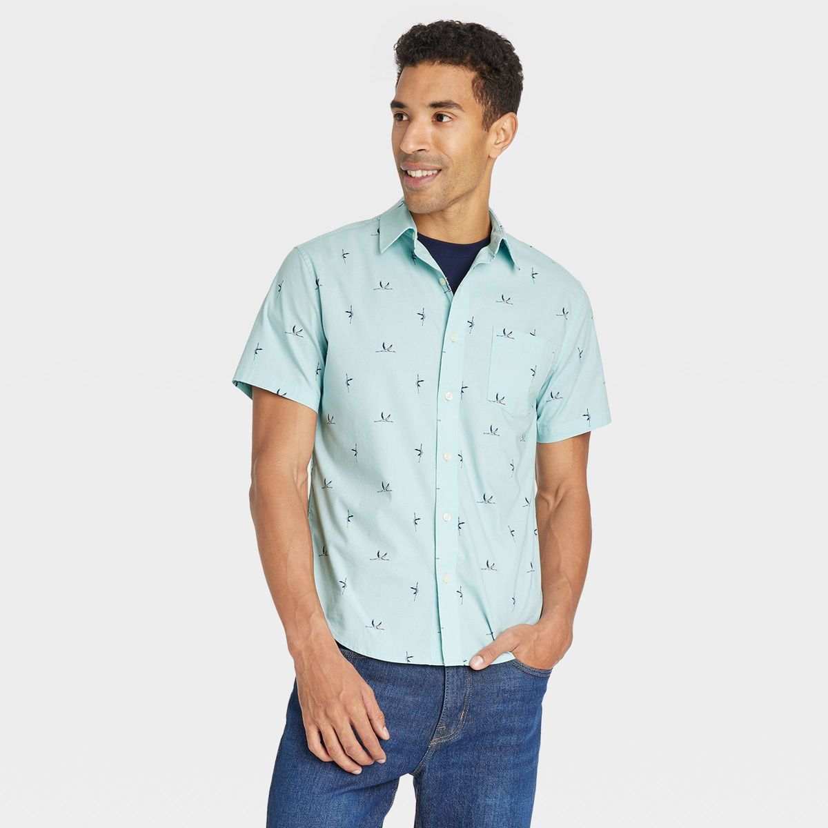 Men's Short Sleeve Slim Fit Button-Down Shirt - Goodfellow & Co™ Turquoise Blue S | Target