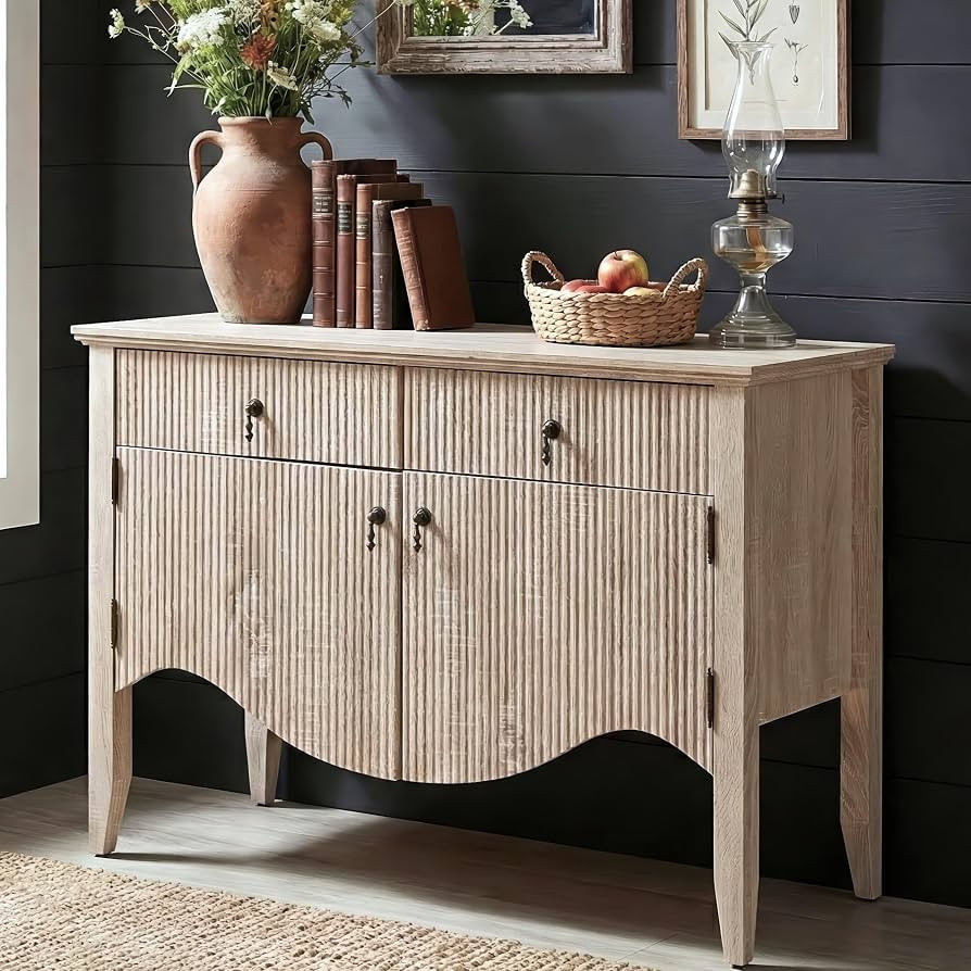 FUSUNBAO 40" Fluted Buffet Cabinet, Sideboard Credenza with Drawer,Walnut | Amazon (US)