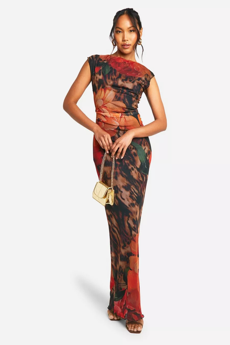 Floral Leopard Printed Mesh Maxi Dress | boohoo (US & Canada)