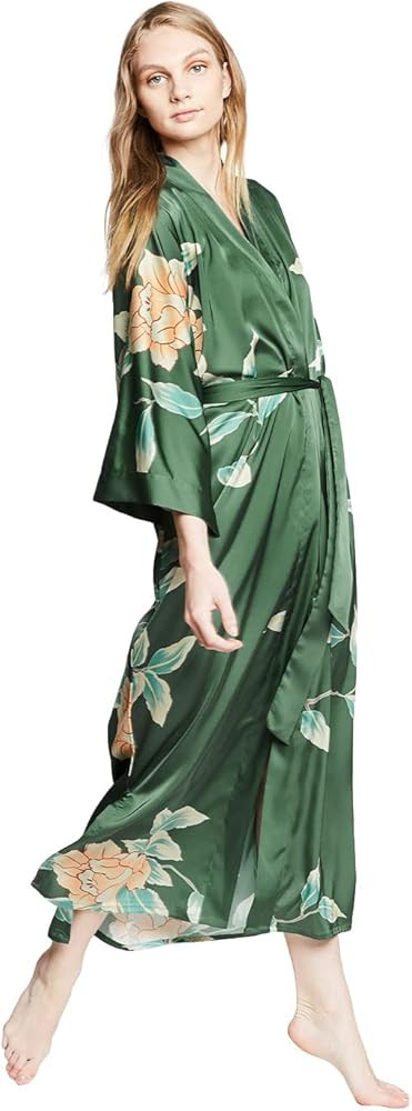 KIM+ONO Women's Charmeuse Kimono Robe Long - Watercolor Floral | Amazon (US)