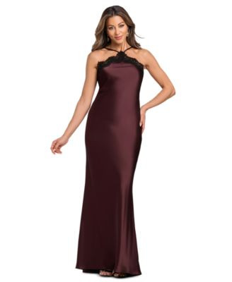 Women's Satin Lace Combination Halter Gown | Macy's