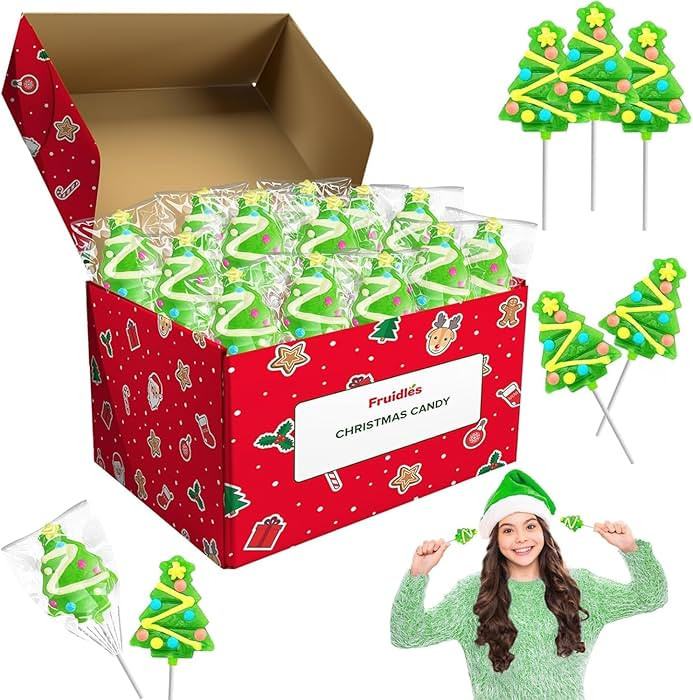 Fruidles Christmas Tree Lollipop, Candy Canes Suckers, Mixed Fruit Flavor, Individually Wrapped L... | Amazon (US)