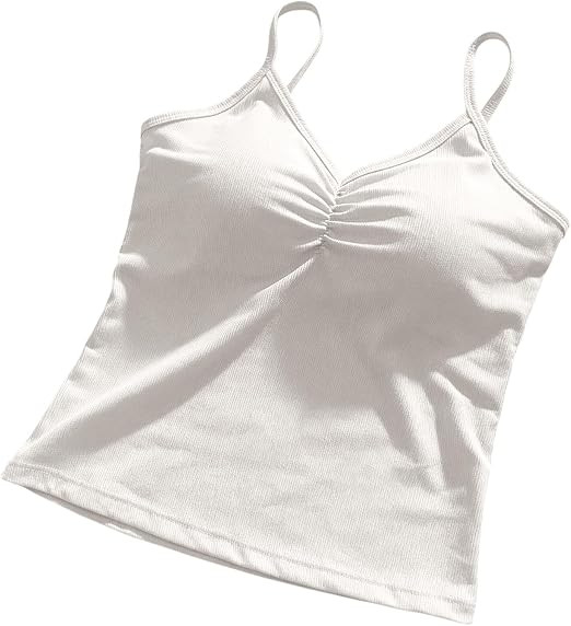 Tank Tops for Women V-Neck Soft Spaghetti Strap Ribbed Camisole Tops Gym Workout Top 2026 Slim Fi... | Amazon (US)
