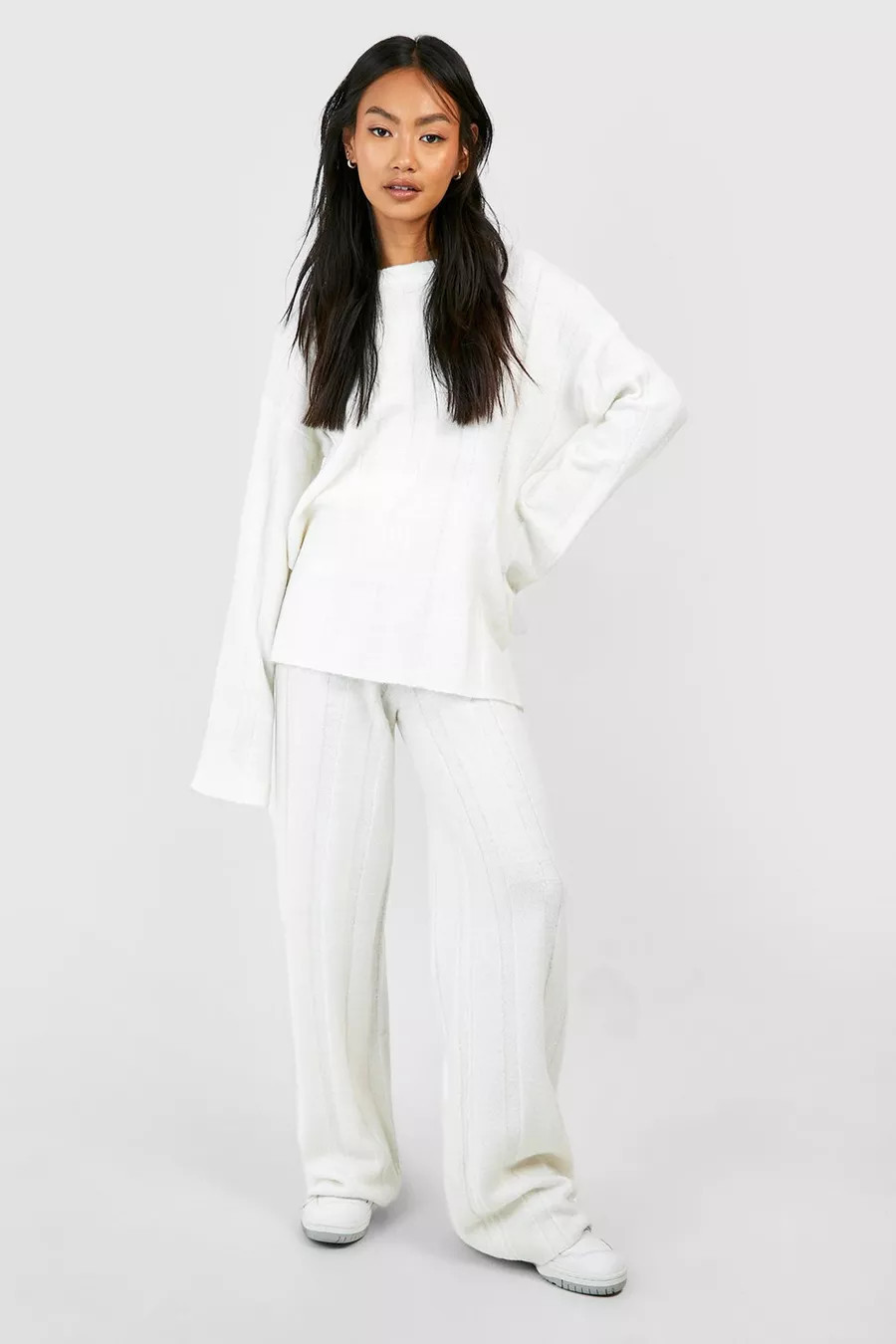 Soft Knit Wide Rib Sweater And Flares Knitted Two-Piece | boohoo (US & Canada)