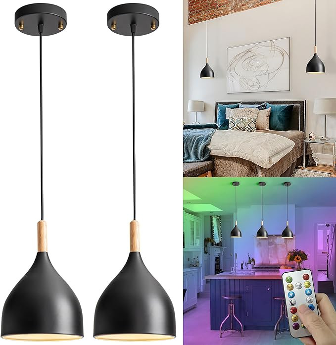 Battery Operated Hanging Light with Remote,Kitchen Island Chandelier Set of 2 Non Hardwired,Batte... | Amazon (US)