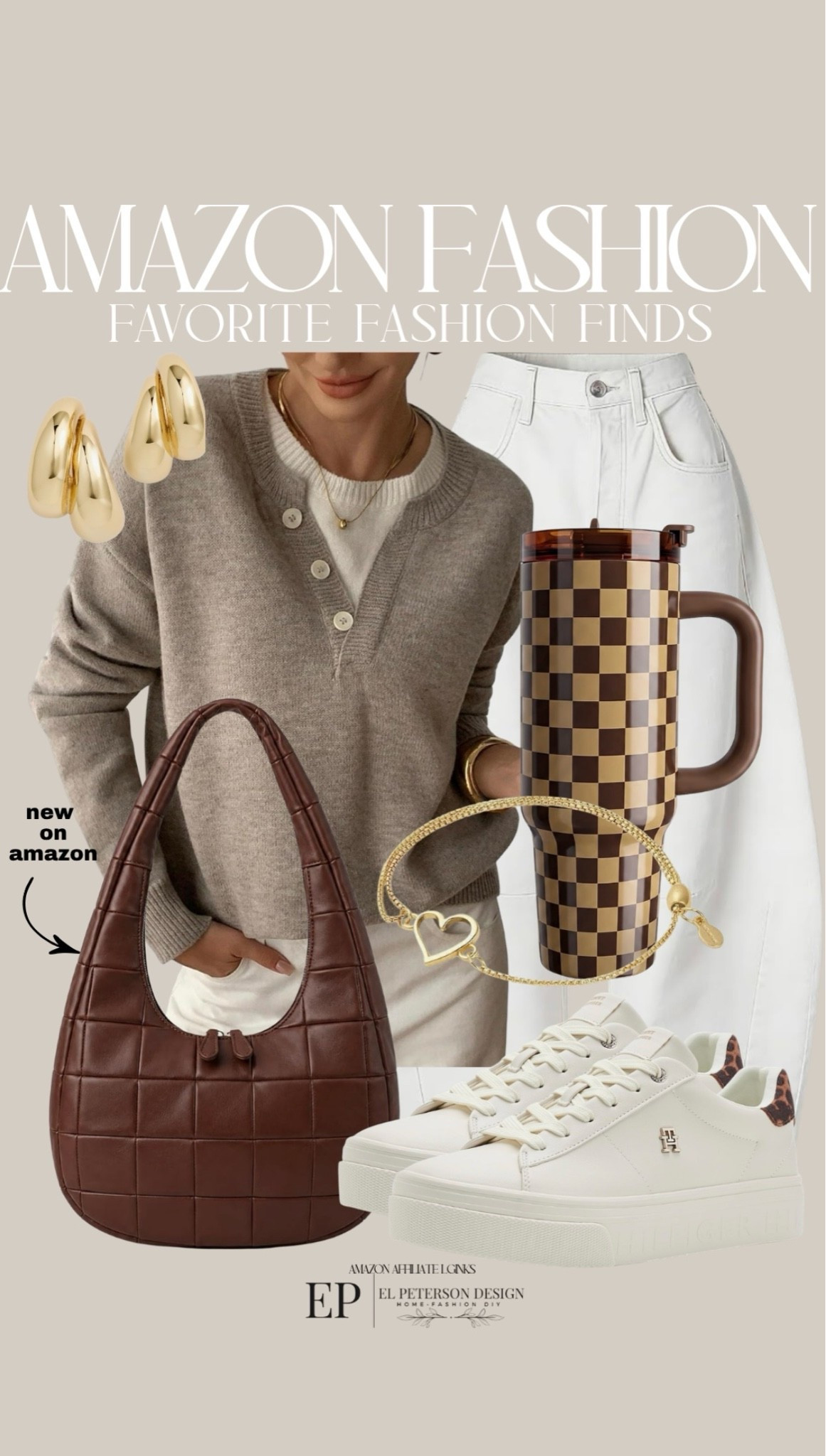 Amazon
Sweater
Earrings
Purse
Tumbler
Jeans
Sneakers
Bracelet