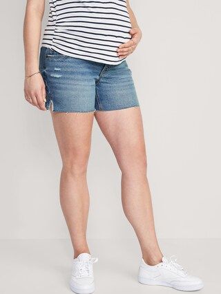 Maternity Full Panel OG Straight Side-Slit Cut-Off Jean Shorts -- 5-inch inseam | Old Navy (US)