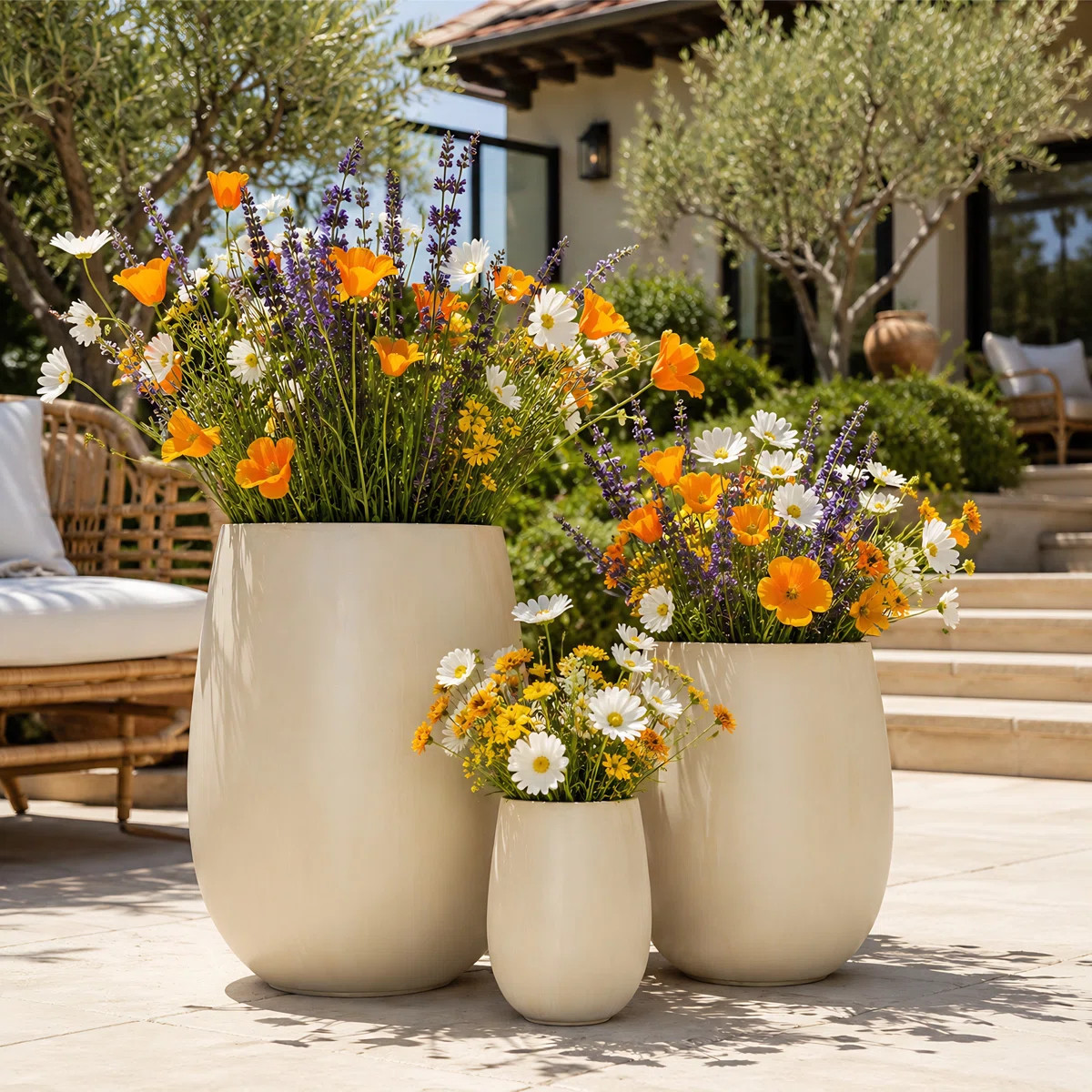 3-Piece Round MGO Outdoor Planters With Drainage Hole, Lightweight Flower Pots For Patio & Indoor | Wayfair North America