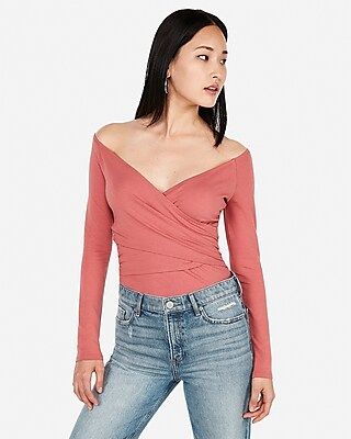Express One Eleven Off The Shoulder Surplice Top | Express