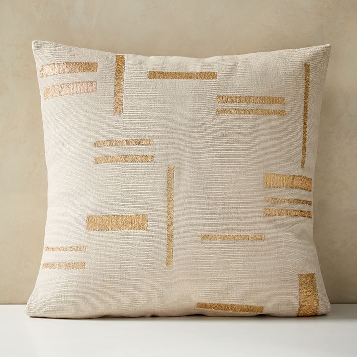 Embroidered Metallic Blocks Pillow Cover | West Elm (US)