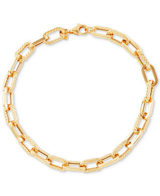 Lightweight Polished & Textured Large Cable Link Bracelet in 10k Gold | Macy's