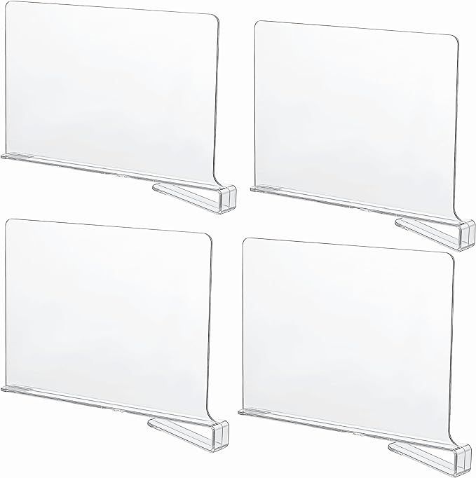 CY craft Acrylic Shelf Dividers for Closets,Wood Shelf Dividers, 4 PCS Clear Shelf Separators,Per... | Amazon (US)