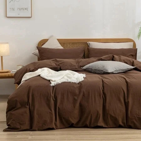 BESTOUCH Duvet Cover Set King 100% Washed Cotton Linen Feel Soft Chic Lightweight 3Pcs (Cocoa Brown, 104"x90") | Walmart (US)