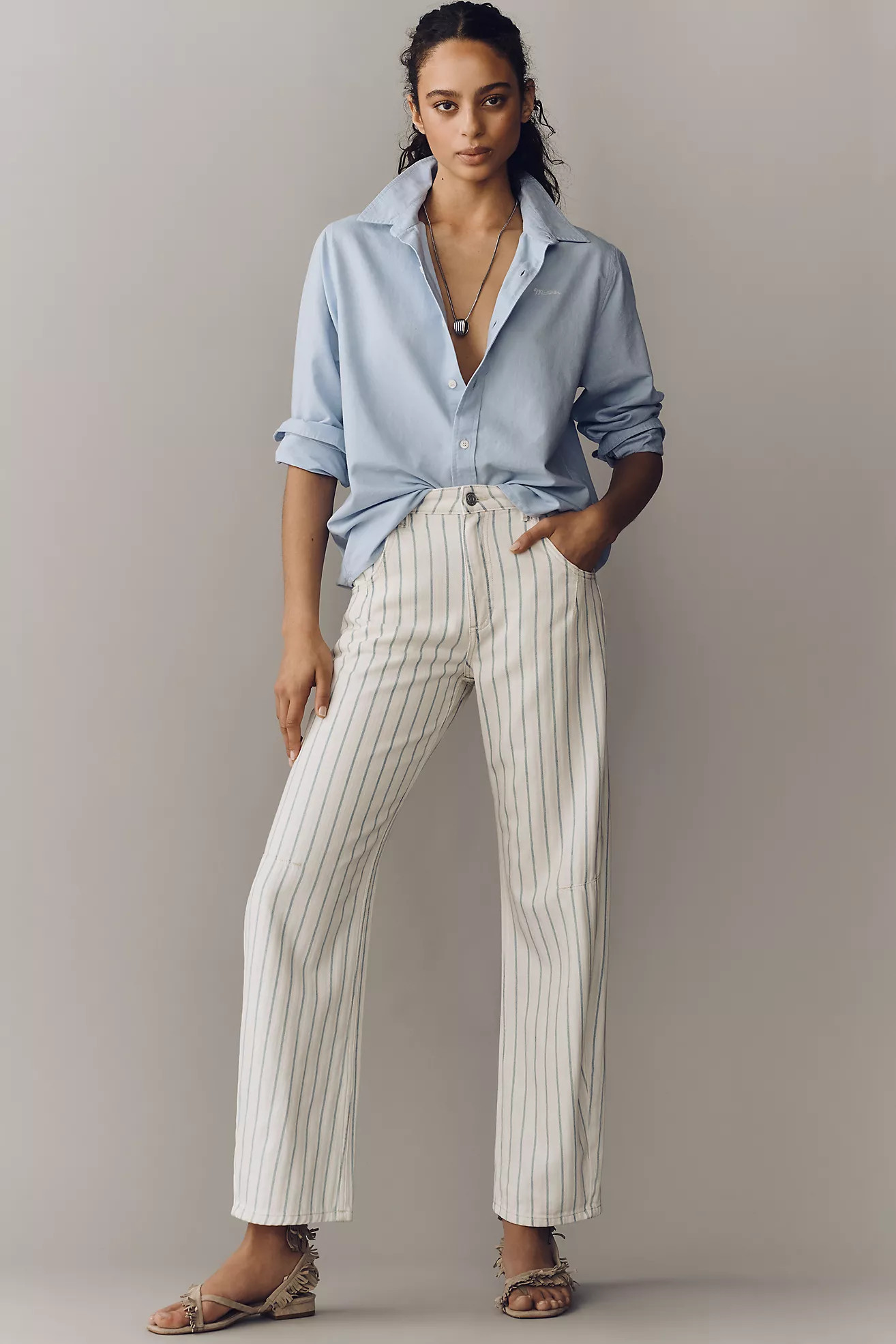 Seventy + Mochi Nina Striped Mid-Rise Straight-Leg Jeans | Anthropologie (US)