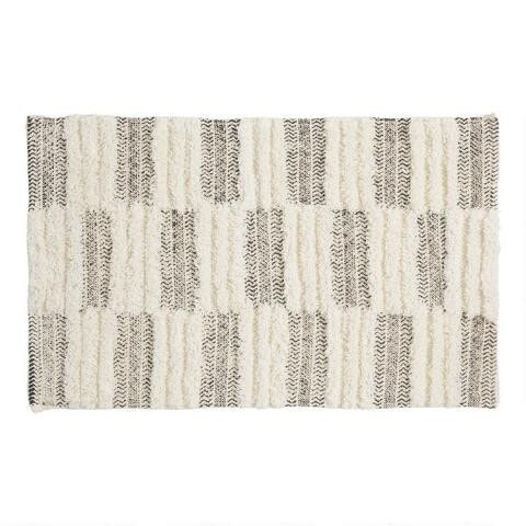 Black and Ivory Tufted Stripe Bath Mat | World Market