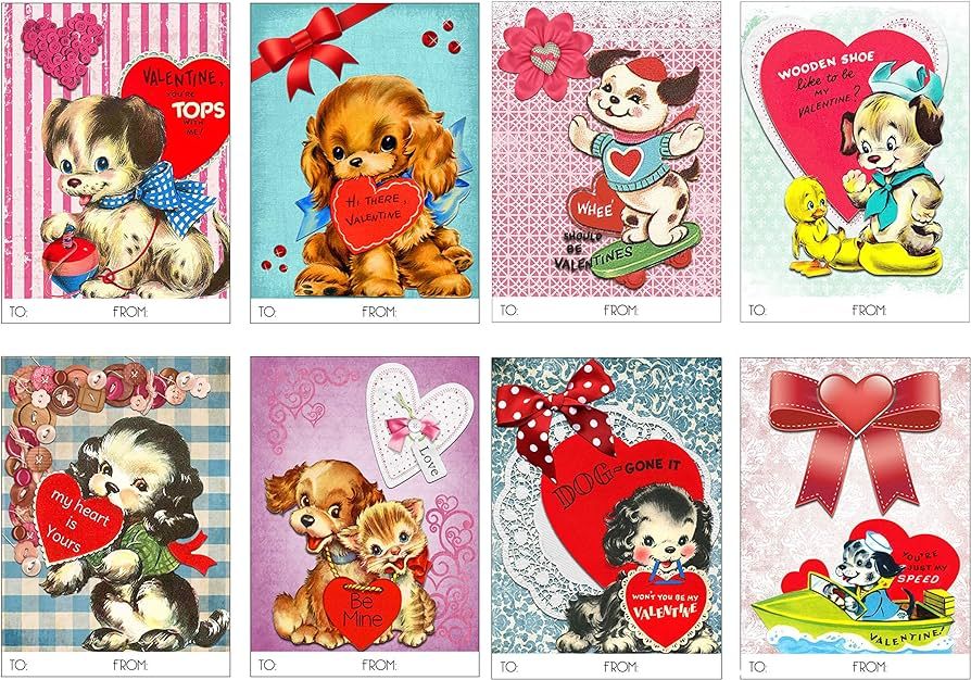 Silly Goose Gifts Vintage Puppy Animal Themed Valentines Day Card for Kids School Classroom Exchange | Amazon (US)