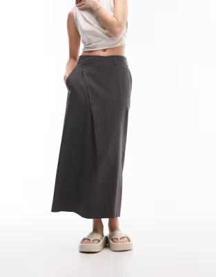 Topshop tailored pinstripe maxi skirt in gray | ASOS (Global)