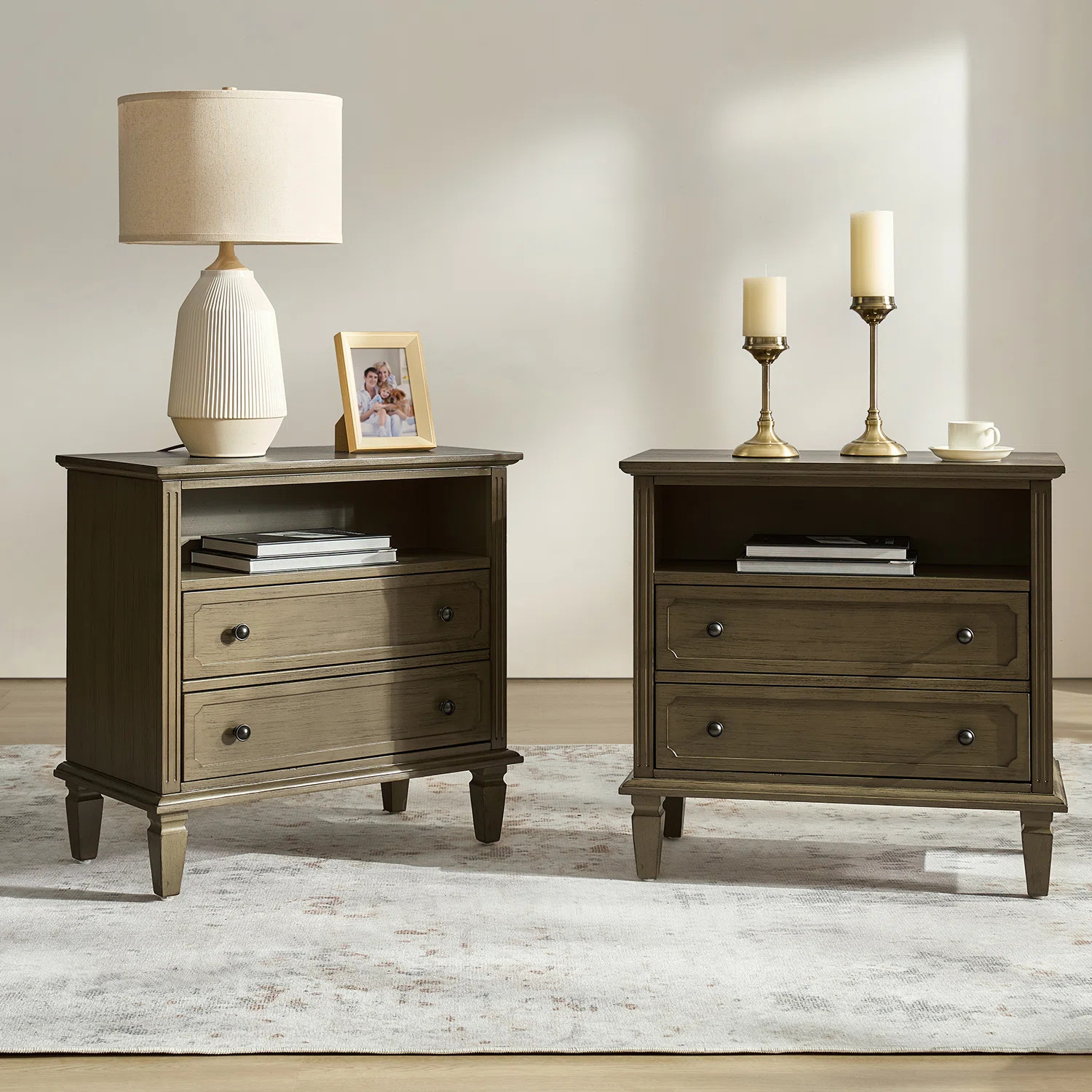 Amberlyn 28.2" W Traditional 2-Drawer End Table with Charging Station and Solid Wood Legs and Ope... | Wayfair North America