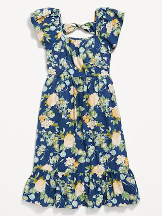 Matching Flutter-Sleeve Fit & Flare Midi Dress for Girls | Old Navy (US)