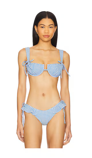 Petal Bikini Top in Peri Micro Gingham | Revolve Clothing (Global)