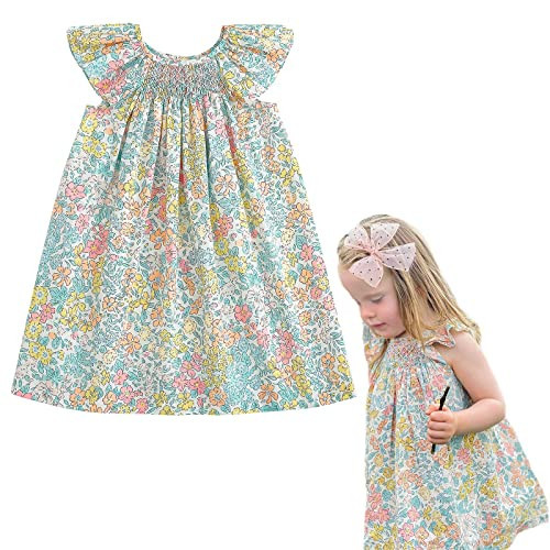 Simplee kids Baby Floral Dress Toddler Smocking Dress Little Girls Casual Dress Floral Print Sundress for Spring Summer Dress 24M-6T | Amazon (US)