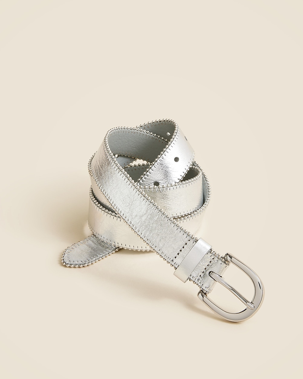 Classic studded-edge belt in metallic leather | J. Crew US