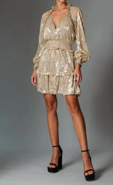 Raquel Dress In Gold Shimmer Floral | Shop Simon