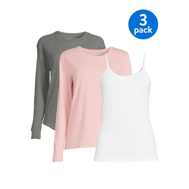 Time and Tru Women's Cami, Thermal and Long Sleeve T-Shirt, 3-Pack - Walmart.com | Walmart (US)