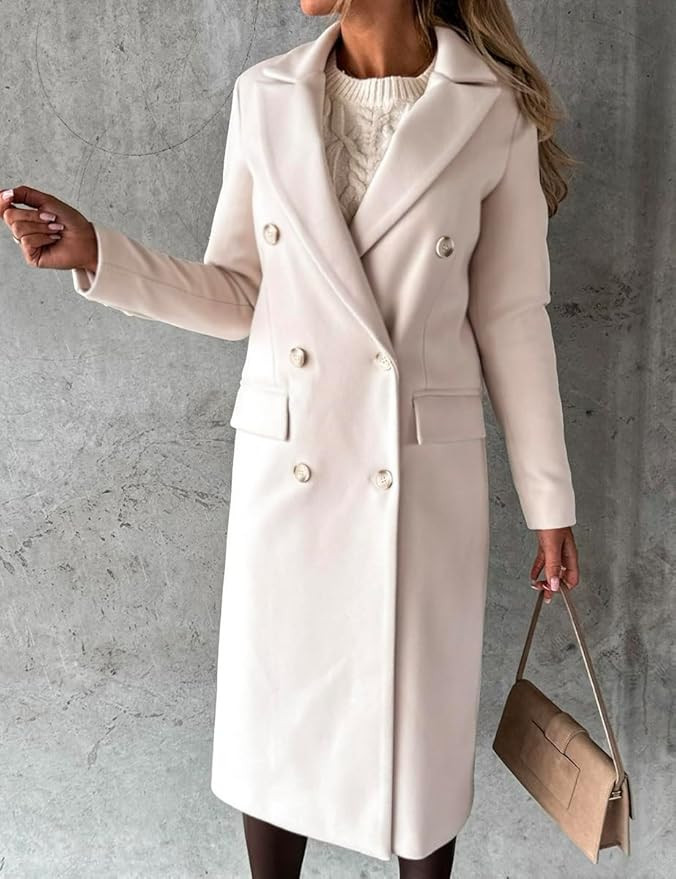 IDEALSANXUN Womens Long Wool Coat Double Breasted Trench Coat Fall Winter Clothes | Amazon (US)