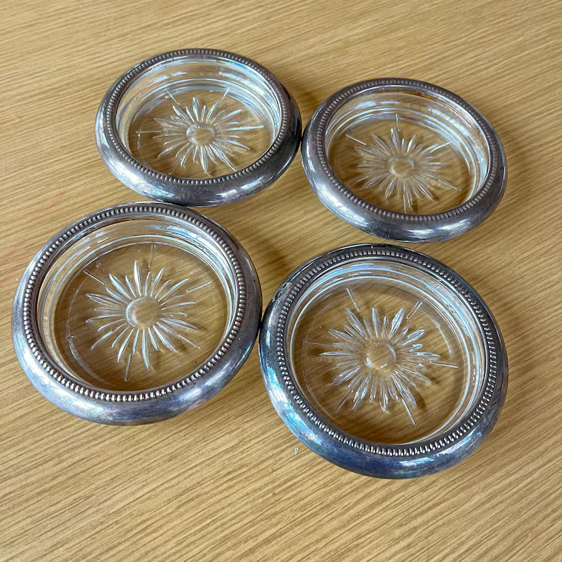 Set of Four Vintage Leonard Silverplate Crystal Coasters, Made in Italy - Etsy | Etsy (US)