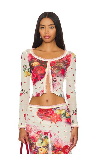 Printed Mesh Cardigan in Pink | Revolve Clothing (Global)