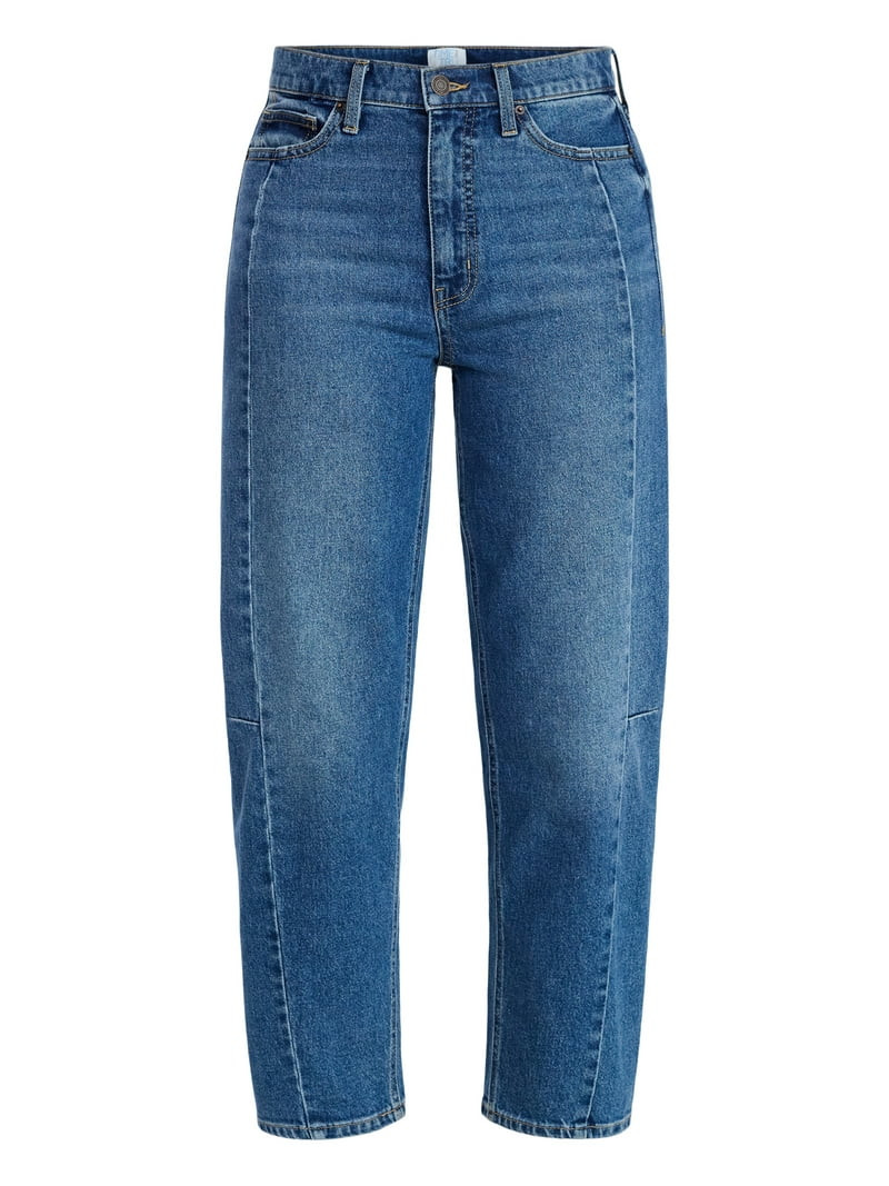 Time and Tru Women's High Rise Barrel Jeans, 28" Inseam, Sizes 0-20 | Walmart (US)