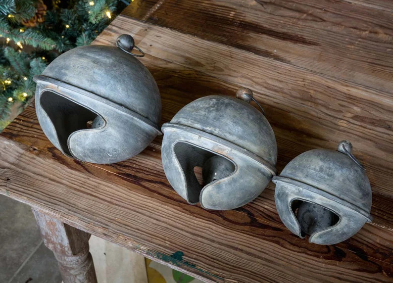 Weathered Tin Jingle Bell Large Size Christmas Decorating Metal Bell Giant Sleigh Bell Porch Bell... | Etsy (US)