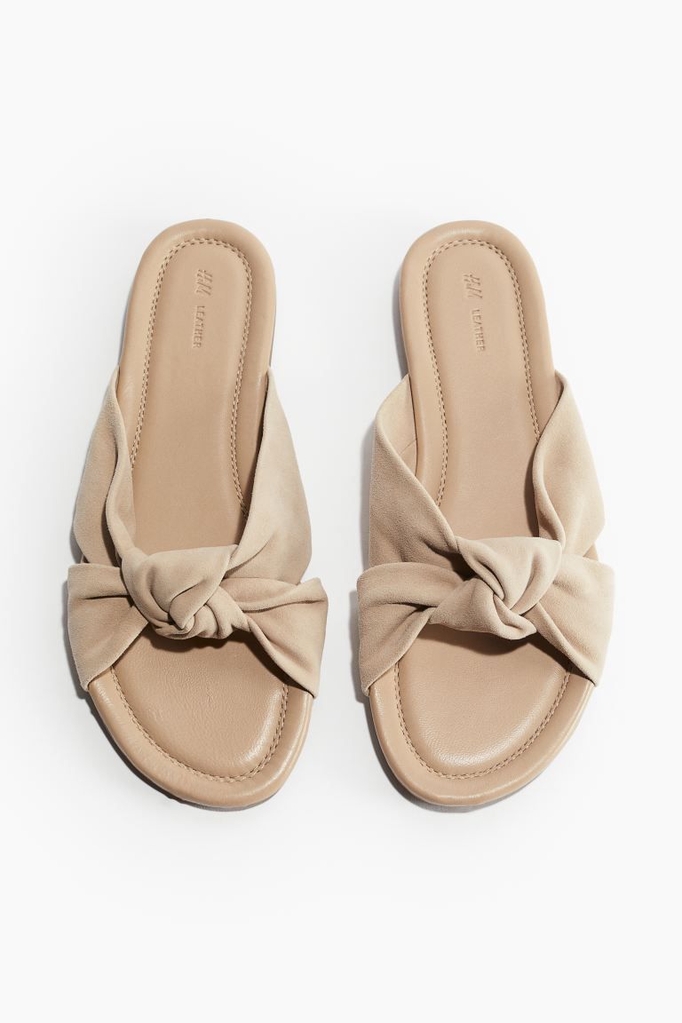 Knot-detail Leather Sandals - Beige - Ladies | H&M US | H&M (US + CA)