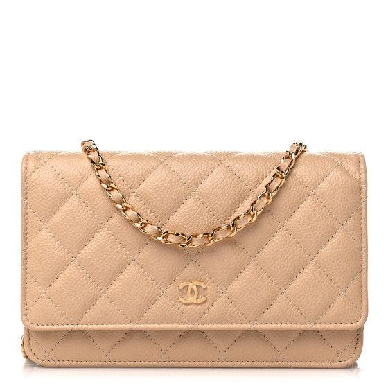 Caviar Quilted Wallet On Chain WOC Beige | FASHIONPHILE (US)