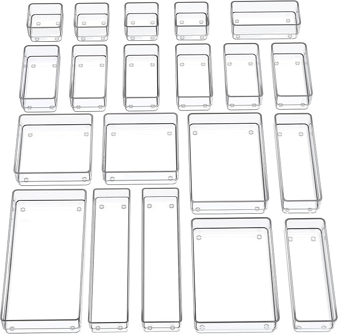 SMARTAKE 20-Piece Drawer Organizer with Non-Slip Silicone Pads, 7-Size Desk Drawer Organizer Tray... | Amazon (US)