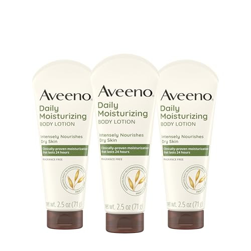 Aveeno Daily Moisturizing Body Lotion, Gentle Lotion Nourishes Dry Skin with Moisture, Sooth-ing Prebiotic Oat, Fragrance-Free, Non-Comedogenic, Travel-Size, 2.5 fl. oz, 3 Pack | Amazon (US)