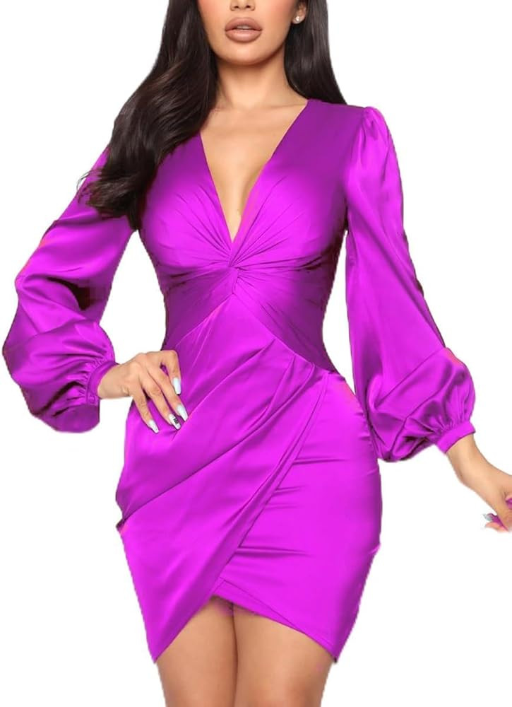 FairyLove Women's Elegant Empire Waist Long Sleeve Wedding Guest Party Cocktail Bodycon Irregular... | Amazon (US)