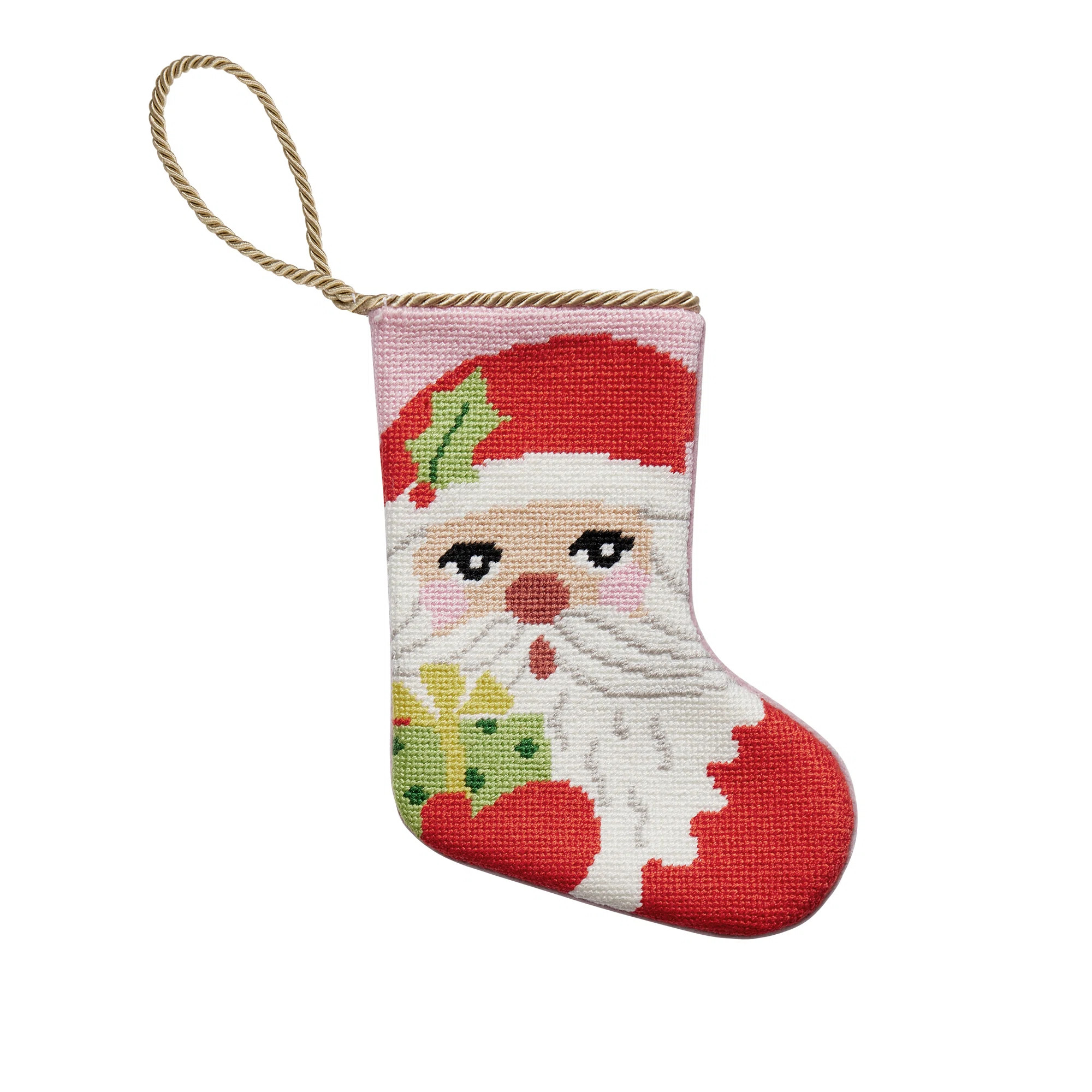 Santa With Present Embroidered Needlepoint Mini Holiday Stocking | Wayfair North America