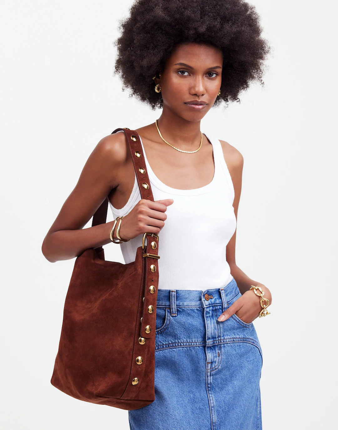 The Essential Bucket Tote in Studded Suede | Madewell