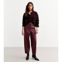 Women's Burgundy Faux Leather Barrel Leg Trousers New Look | New Look (UK)
