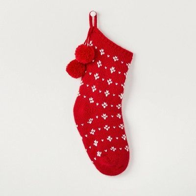 Sweater Fleck Jacquard Knit Christmas Poms Stocking Red/White - Hearth & Hand™ with Magnolia | Target