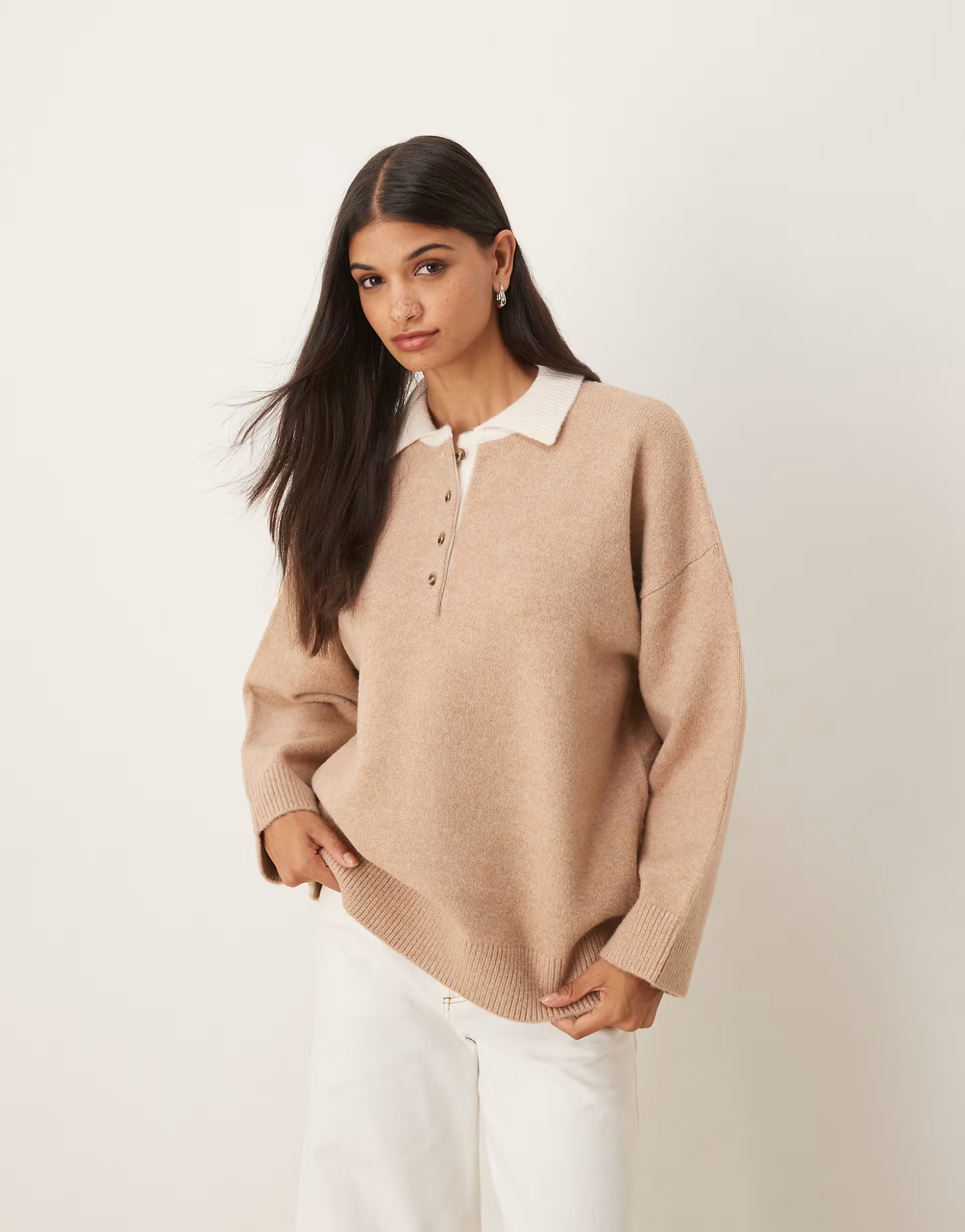 ASOS DESIGN knitted compact polo shirt in oatmeal | ASOS | ASOS (Global)