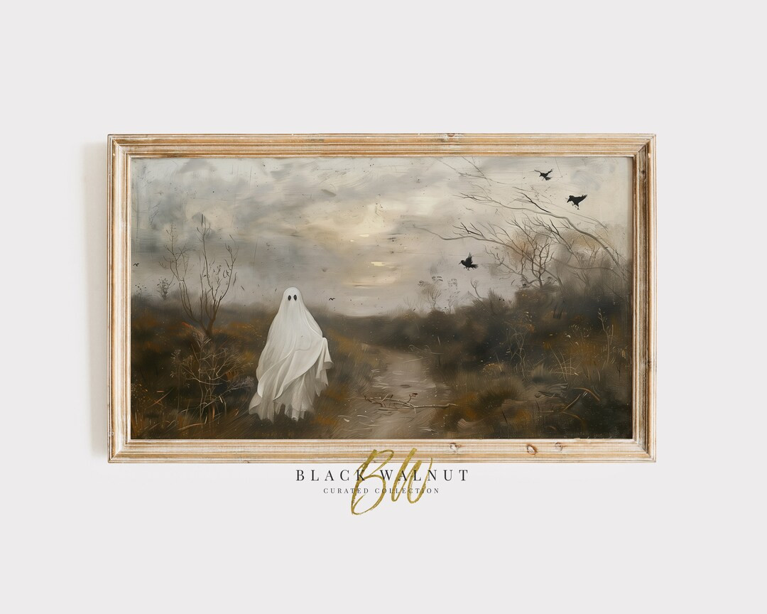 Ghost Frame TV Art Vintage Field Ghost With Crows Moody Meadow Painting, Samsung Frame TV Hallowe... | Etsy (US)