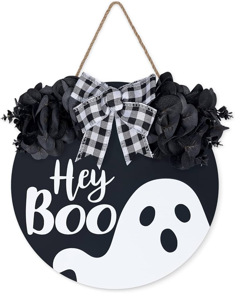 Halloween Wreaths for Front Door, Zingoetrie Ghost Door Sign Hey Boo Fall Porch Indoor Outdoor Ho... | Amazon (US)